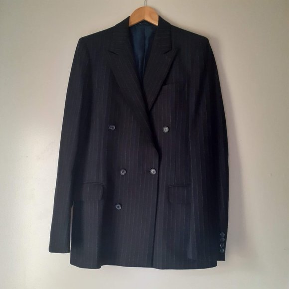 4500cad YSL Pinstripe double breasted navy Blue pure fine wool CEO blazer MEDIUM - Picture 3 of 11